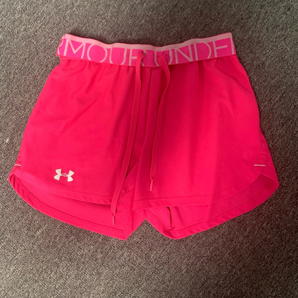 Pink under armor running shorts